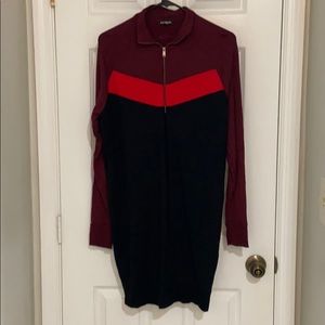 Color Block Sweatshirt Dress with Zipper Detail